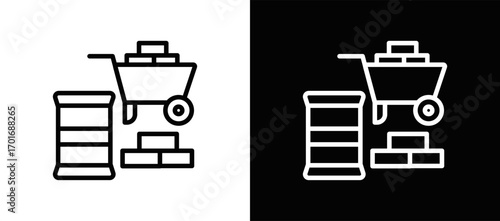 Building Materials Icon In Black And White Filled Style