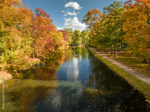 Aerial view to autumn river...