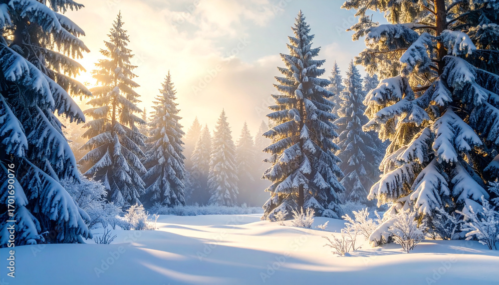 Fototapeta premium Winter landscape light house with snow 
