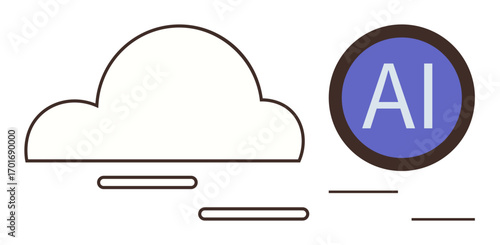 Cloud outline with AI badge symbolizing technology, data storage, machine learning, and innovation. Ideal for computing, science, future trends, analytics automation teamwork optimization. Clean