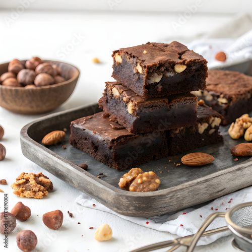  chocolate brownies with walnuts, almonds, and hazelnuts 