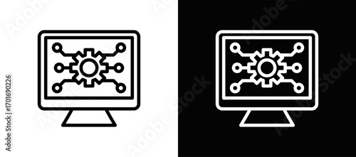 Digital Transformation Icon In Black And White Filled Style