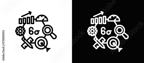 Six Sigma Icon In Black And White Filled Style