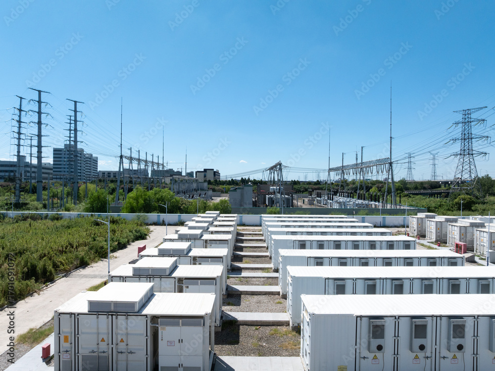 custom made wallpaper toronto digitalAerial view of battery energy storage systems under a clear blue sky