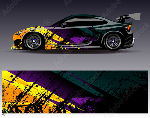 Car wrap design vector. Graphic abstract stripe racing background designs for vehicle, rally, race, adventure and car racing livery