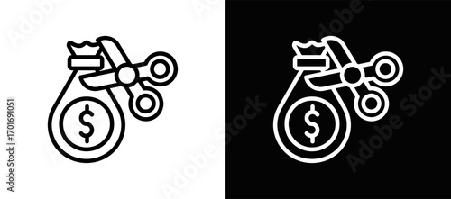 Cost Reduction Icon In Black And White Filled Style