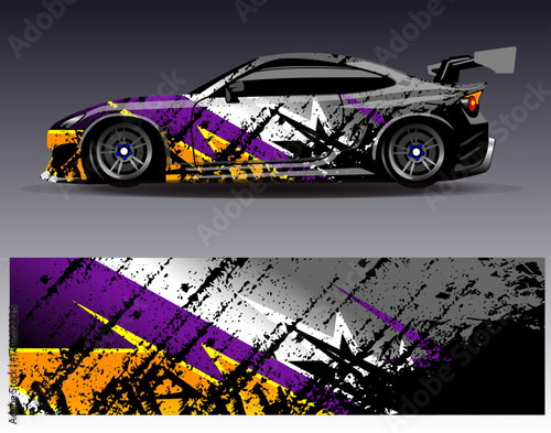 Car wrap design vector. Graphic abstract stripe racing background designs for vehicle, rally, race, adventure and car racing livery