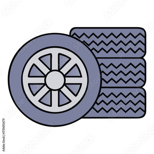 Car Wheel and Tire Stack Illustration Automotive Maintenance Icon