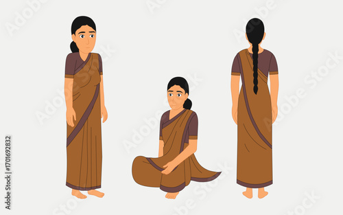 2d Indian village women cartoon character ready for animation moral stories