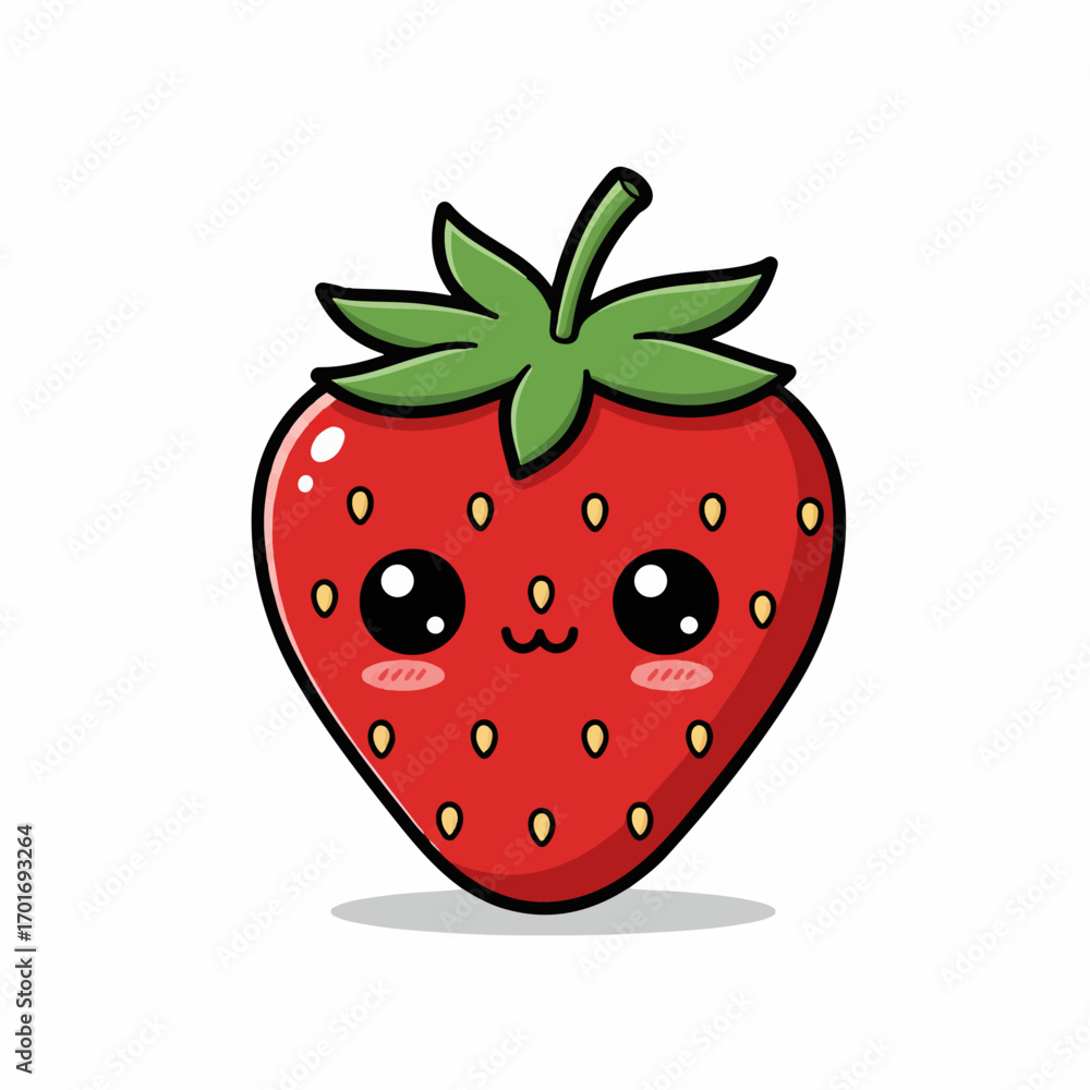 Obraz premium A cute cartoon strawberry with big eyes and a smiling face, perfect for children's designs.