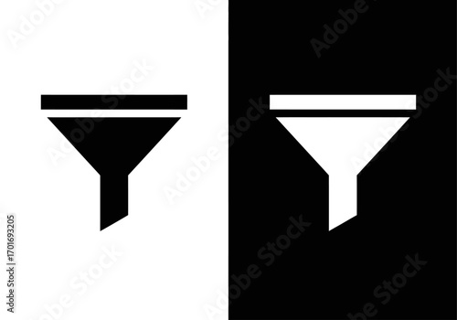 Funnel Icons: A graphical representation of a funnel in both black and white, designed to symbolize filtering, conversion, or the process of refining data.
