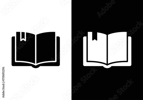 Book Icon in Silhouette: A minimalistic silhouette of an open book with a bookmark, perfect for representing reading and learning. 