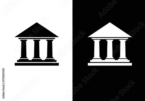 Architectural Symmetry: A minimalist yet iconic representation of a classical building, rendered in stark black and white, evoking a sense of balance and the timeless appeal of architectural design.