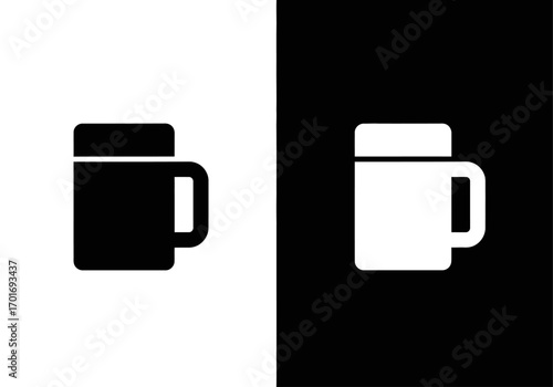 Coffee Mug Icon: A minimalist design featuring a coffee mug icon in both positive and negative space, suitable for various applications.