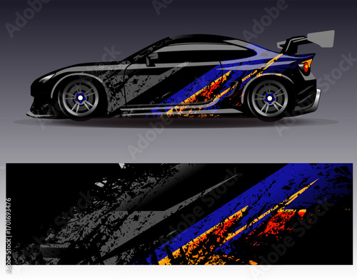 Car wrap design vector. Graphic abstract stripe racing background designs for vehicle, rally, race, adventure and car racing livery