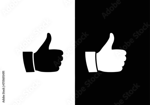 Thumbs Up in Binary: A visually striking composition presents two thumbs-up gestures, one in stark black and the other in pure white, set against their respective opposing backgrounds.