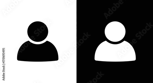 Contrasting User Icons: Two minimalistic user icons, a black silhouette against a white background and a white silhouette against a black backdrop, symbolizing identity and profile representation.