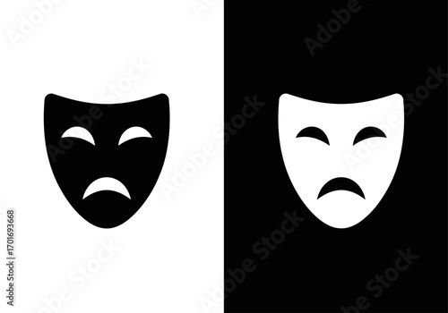 Comedy and Tragedy: Contrasting masks of comedy and tragedy side-by-side, against a backdrop of contrasting dark and light, representing the duality of human experience