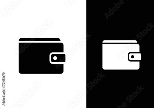 Wallet Icon Set: A pair of minimalist wallet icons in contrasting black and white, perfect for illustrating themes of finance, savings, and transactions with graphic perfection.