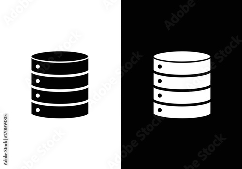 Database Icon: Two abstract icon designs displaying a server data storage, set against opposing black and white backgrounds, offering a versatile visual for technology-focused concepts.