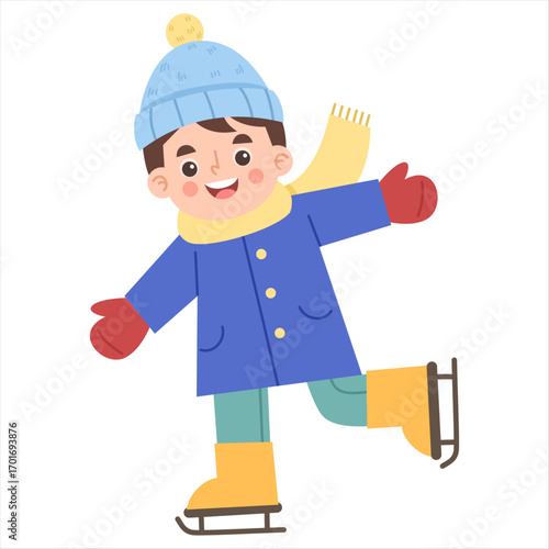 Illustration of Boy Ice Skating in Winter Clothes