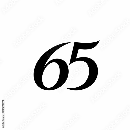 Numerical Elegance: The number 65 in a stylish, modern font, boldly displayed against a clean backdrop.