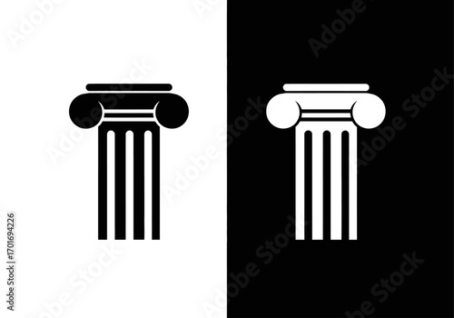 Ancient Pillar Contrast: A minimalist, monochrome depiction of classic architectural pillars, with one on a dark background and the other on a light background, creating a stark and striking contrast.