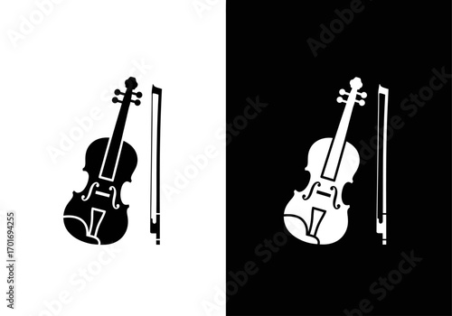 Violin Silhouette on Contrasting Backgrounds: A striking monochrome graphic presents a detailed silhouette of a violin, perfectly balanced against backgrounds.