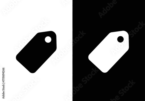 Contrast of Labels: A minimalist representation showcases two price tag icons, one in black and one in white, against alternating backgrounds