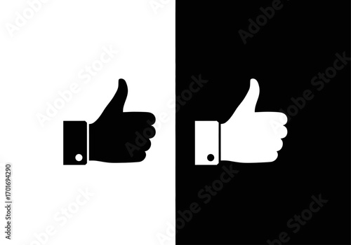 Like Symbol and Feedback: A simple illustration of two hands making thumbs up signs in contrasting monochrome colors, suggesting affirmation, support, and positive feedback.
