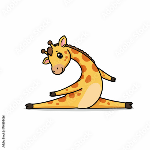A cute cartoon giraffe doing a split, showcasing flexibility and a playful spirit.