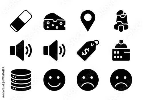 Icon Set: A comprehensive collection of sleek, black-and-white icons, each one meticulously crafted to represent a variety of concepts and ideas, showcasing visual clarity and modern design. 