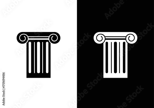 Classical Column: A minimalist, graphic representation of a classical column in stark black and white, symbolizing strength, elegance, and enduring architecture.