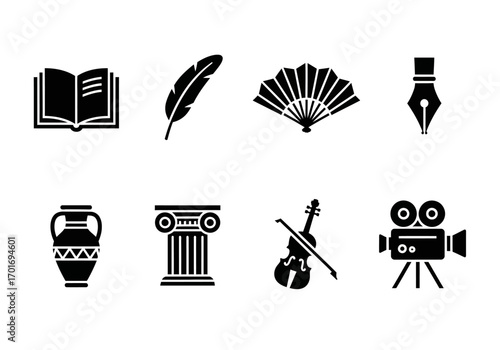 Symbolic Arts Collection: A captivating collection of meticulously crafted black glyphs, each an emblem of creativity and cultural richness.