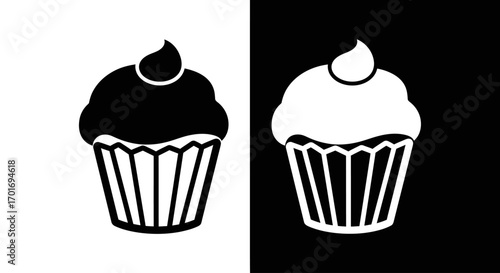 Cupcake Delight: A contrasting study of a cupcake, presented in both black and white, evoking a sense of playful simplicity.
