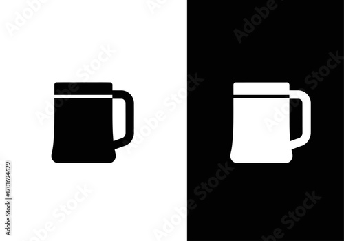 Contrast of Refreshment: Minimalist presentation of a monochrome beer mug silhouette, highlighting the classic glassware against opposing backgrounds, enhancing the focus on its iconic form.