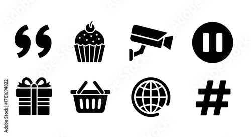 Versatile Icon Collection: A concise ensemble of diverse, monochromatic icons, artfully portraying an array of concepts, ideal for graphic design, digital interface, and informational materials.