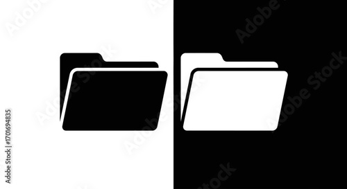 Digital Folder in Black and White: A conceptual image featuring two stylized folder icons, one rendered in stark black and the other in pristine white, set against a contrasting monochrome background.