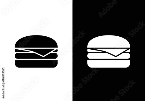 Contrast Burger: A minimalist, modern illustration featuring two burger icons juxtaposed against a bold, contrasting background of black and white. This image embodies simplicity and graphic impact.