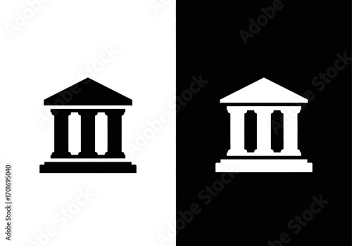 Iconic Courthouse Silhouette: A minimalist design of a courthouse silhouette, showcasing the essence of justice and order, with stark contrast between black and white.