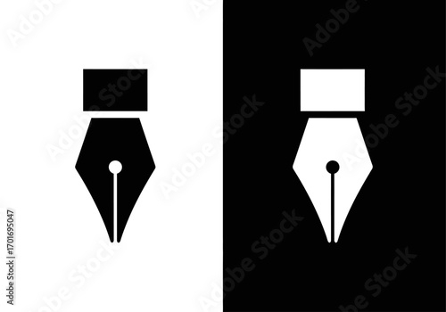 Ink Fountain Icon: a minimalistic yet elegant digital artwork features a pair of pen fountain icons, one positive, one negative with a minimalist background.