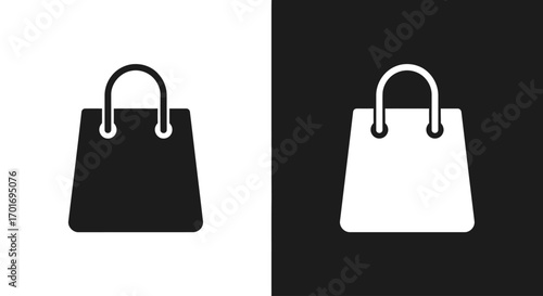 Shopping Bag Icon in Two Styles: A classic shopping bag icon, available in both black-on-white and white-on-black styles, perfect for various design applications.