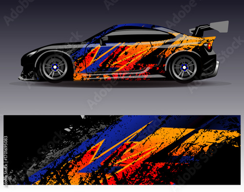 Car wrap design vector. Graphic abstract stripe racing background designs for vehicle, rally, race, adventure and car racing livery