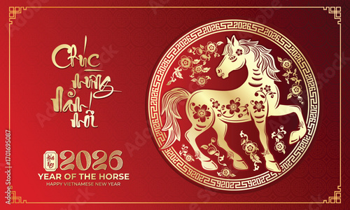 Chinese New Year horse character vector. Zodiac sign year of the horse with cherry blossom flower pattern on horse red color. Illustration design of background, card, sticker, calendar.	