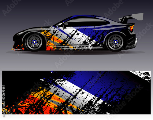 Car wrap design vector. Graphic abstract stripe racing background designs for vehicle, rally, race, adventure and car racing livery