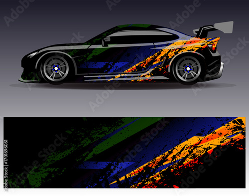 Car wrap design vector. Graphic abstract stripe racing background designs for vehicle, rally, race, adventure and car racing livery