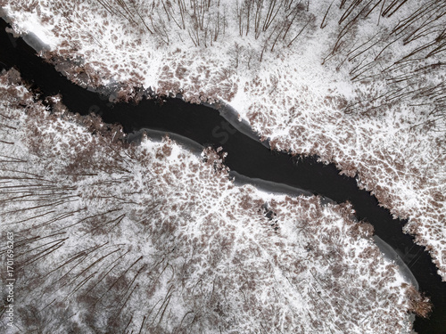 Aerial view of small river ...