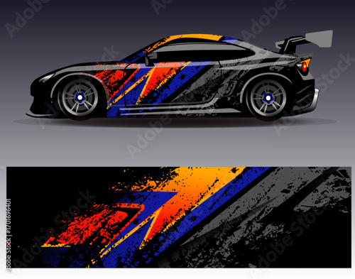Car wrap design vector. Graphic abstract stripe racing background designs for vehicle, rally, race, adventure and car racing livery