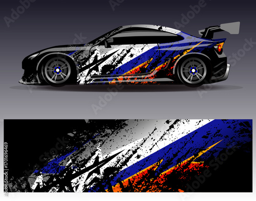 Car wrap design vector. Graphic abstract stripe racing background designs for vehicle, rally, race, adventure and car racing livery