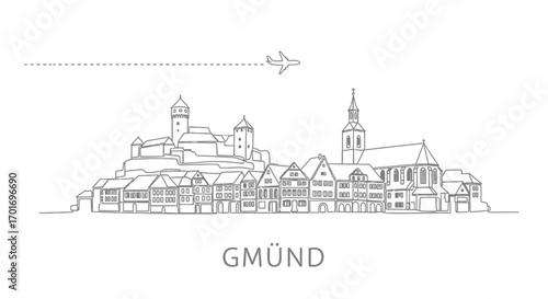 Schwbisch Gmnd Line Art with Travel, and Tourism.